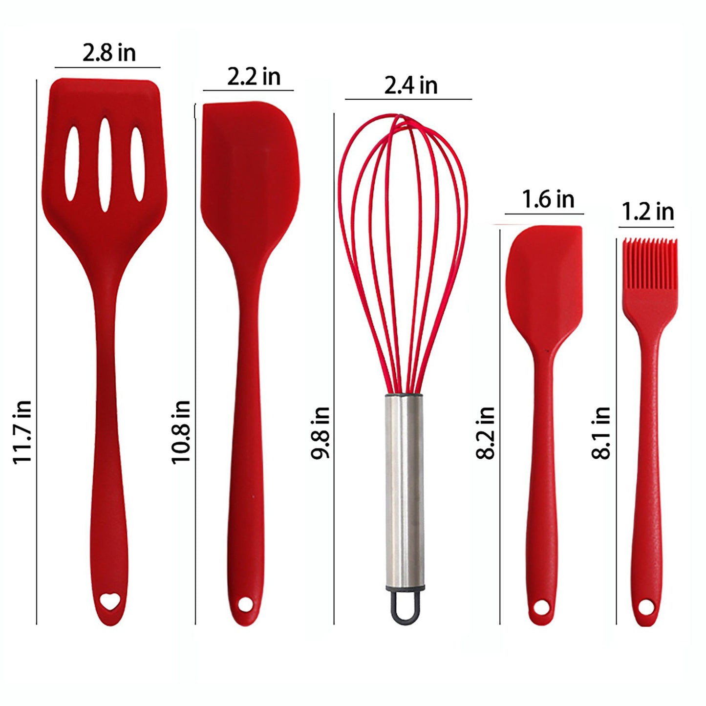 5-Piece Silicone Kitchen Utensil Set with Spatulas, Whisk and Pastry Brush