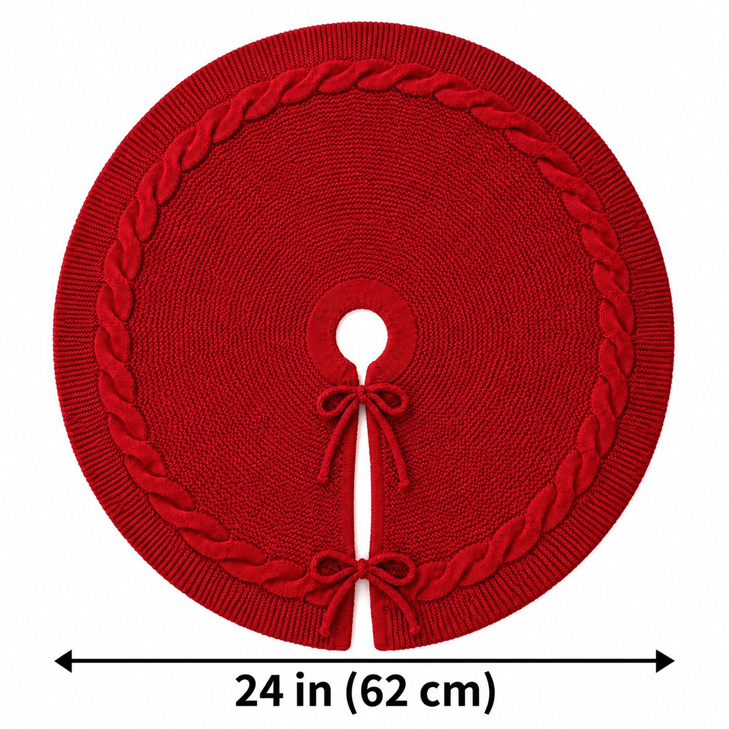Cable Knit Christmas Tree Skirt with Bow Tie Closure