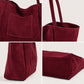 Large Faux Suede Tote Bag with Front Pocket and Double Shoulder Handles