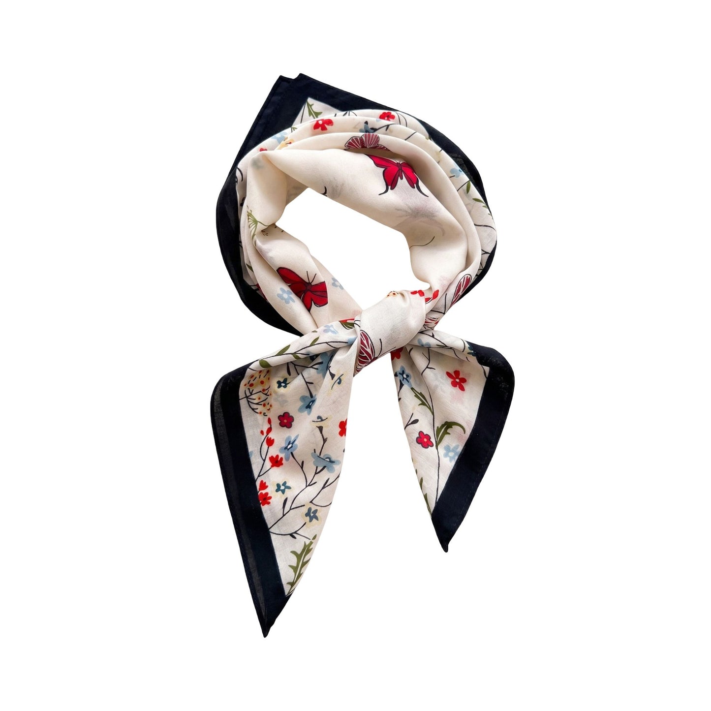 Pure Cotton Butterfly Floral Print Square Scarf Lightweight Fashion Neck Hair Scarf 25.5¡Á25.5 Inches