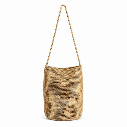 Shimmery Woven Bucket Shoulder Bag Blue Small Crossbody Purse with Braided Strap for Daily Essentials