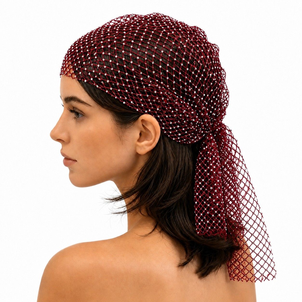 Rhinestone Mesh Head Wrap Sparkle Tie Back Hair Scarf