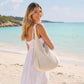 Crochet Knit Tote Bag Openwork Shoulder Bag with Heart Inspired Detail