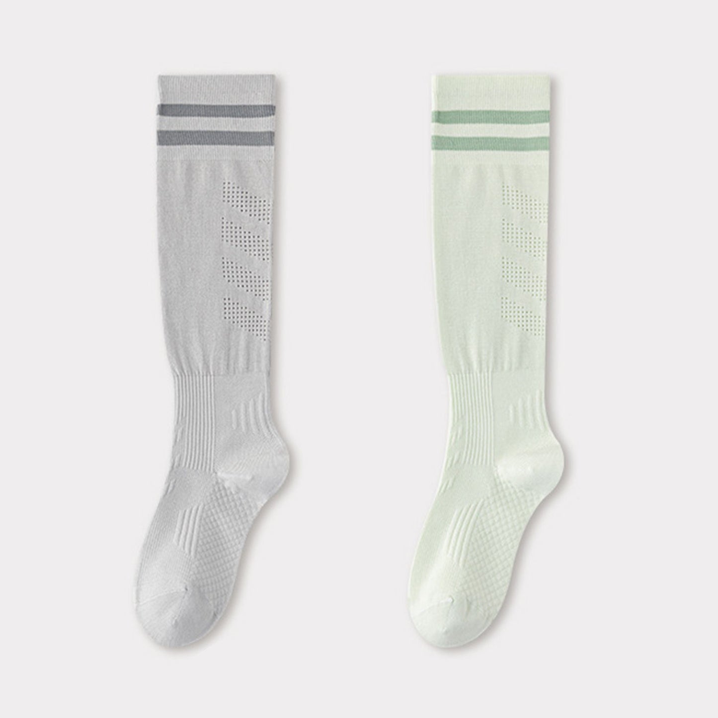 2-Pair Knee-High Athletic Compression Socks with Breathable Mesh and Stripe Design