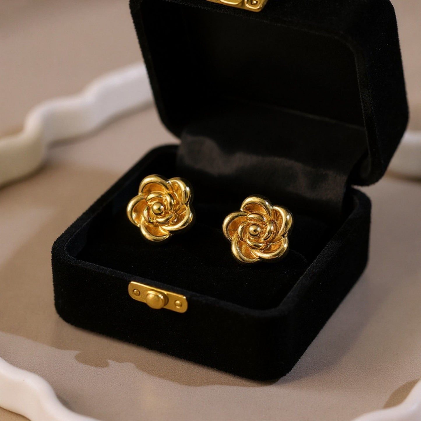 Sculpted Floral Stud Earrings with Layered Petal Detailing and Elegant Dimensional Design for a Classic Timeless Statement Look