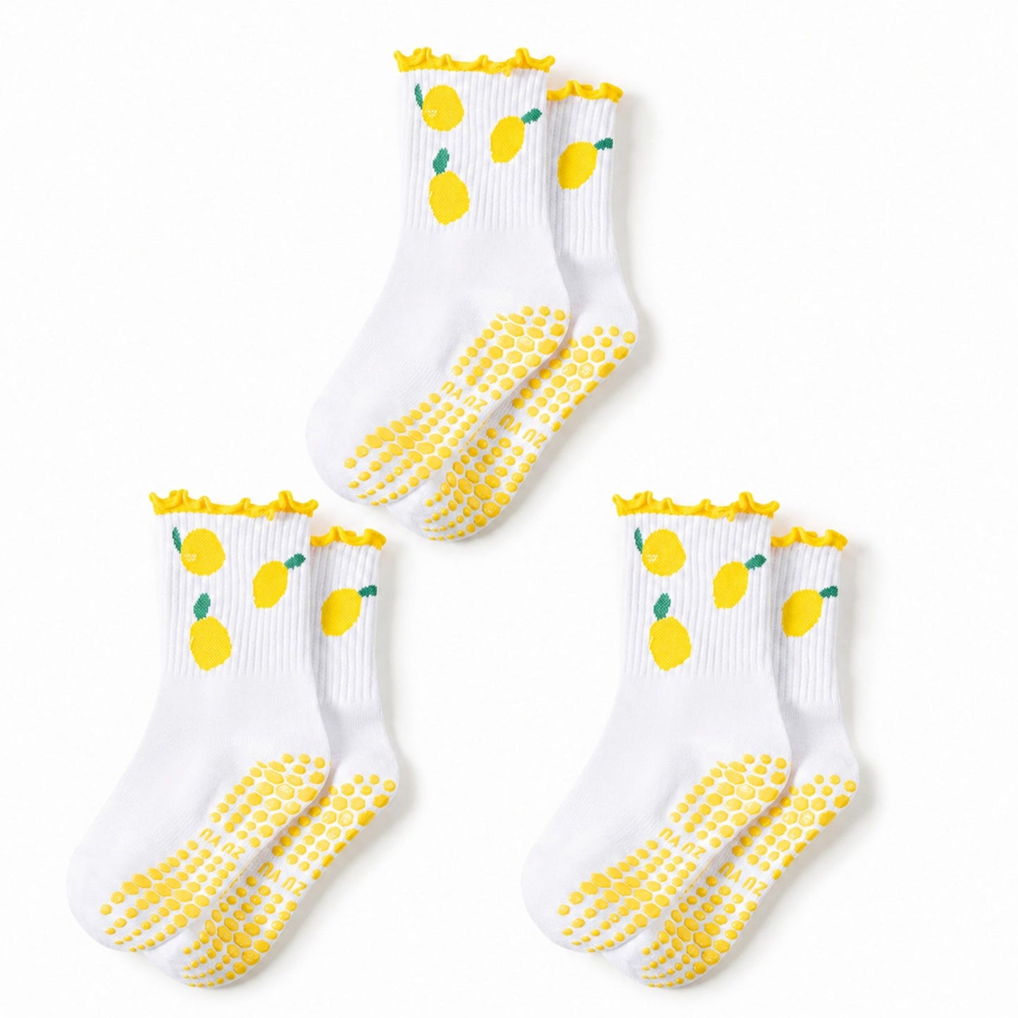 Non Slip Grip Crew Socks 3 Pair Pack Ruffle Cuff Novelty Pattern