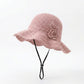 Crochet Wide Brim Sun Hat with Floral Accent Scalloped Edge and Chin Strap