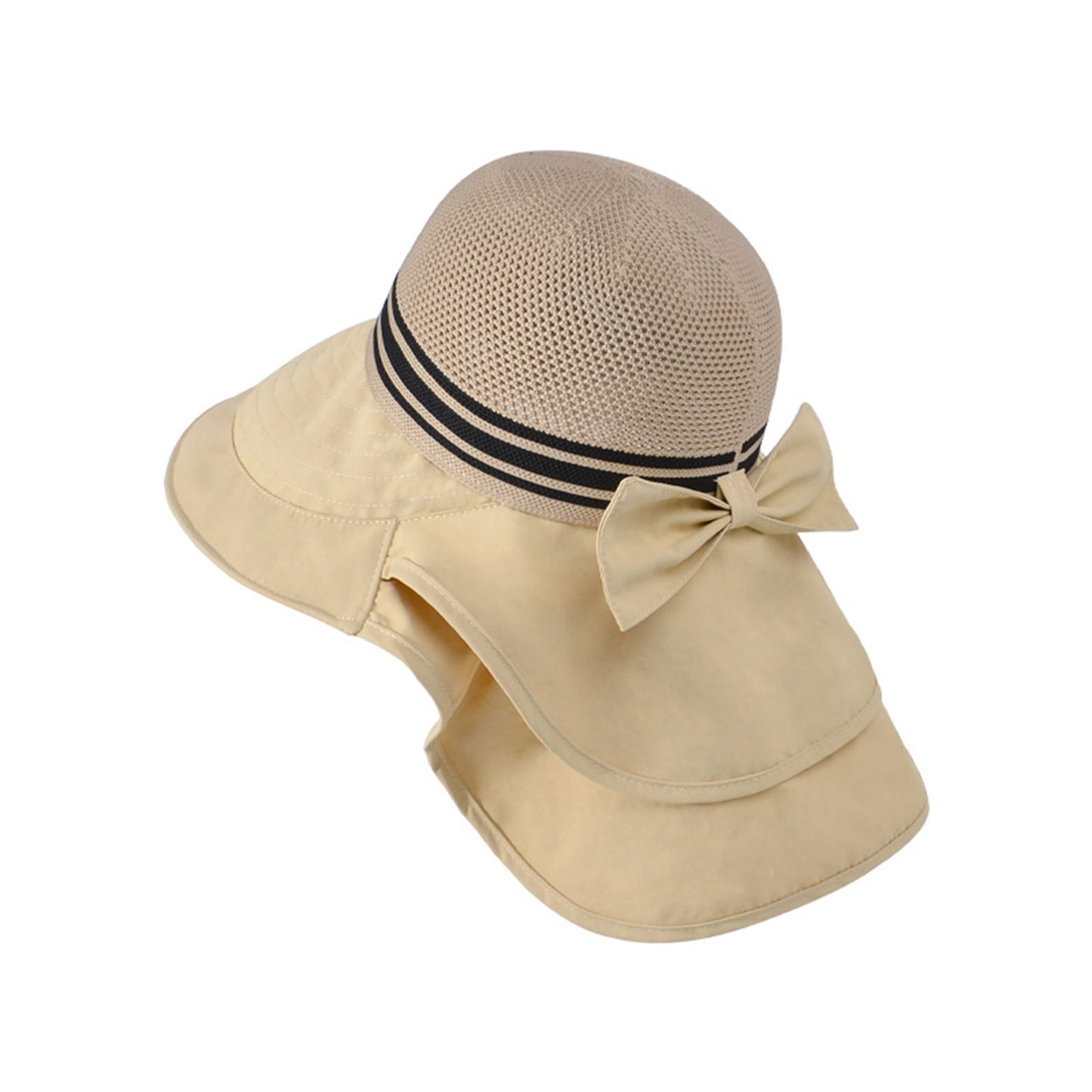 Wide Brim Mesh Sun Hat with Back Bow UV Protection Foldable Travel Hat for Women Outdoor Summer Style