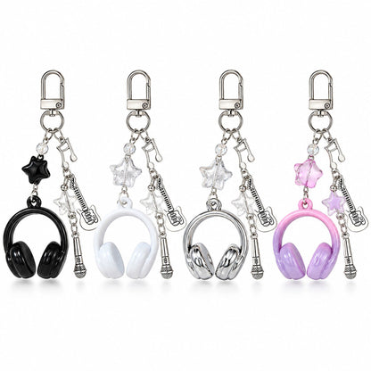 Music Theme Headphones Guitar Microphone Keychain Set