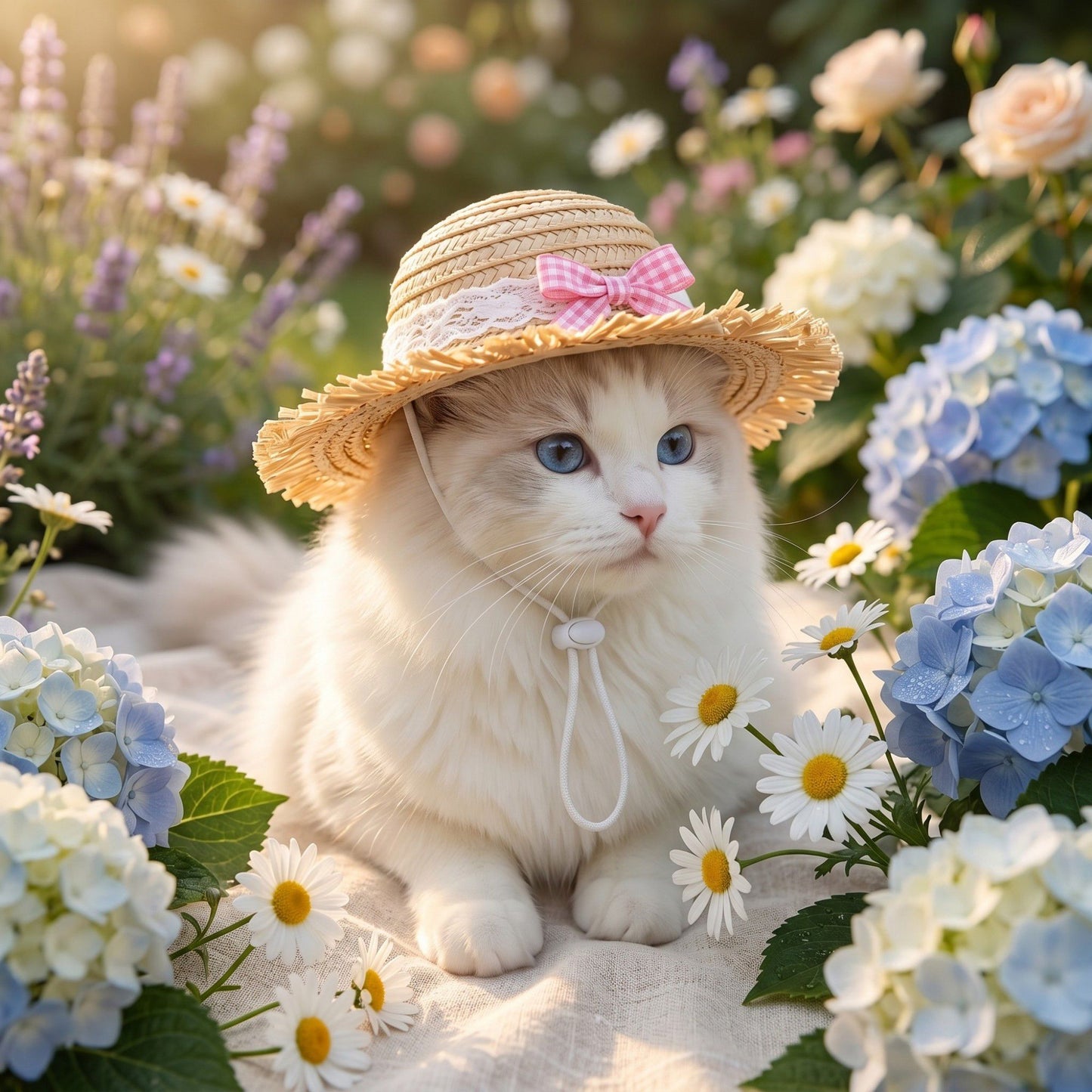 Pet Straw Sun Hat with Lace Trim Bow Adjustable Chin Strap Summer Costume Hat for Cats and Small Dogs