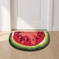 Kiwi Fruit Slice Plush Semicircle Bathroom Mat with Green Tufted Design