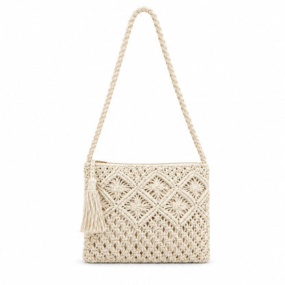 Macrame Crossbody Bag with Zip Closure and Interior Slip Pocket