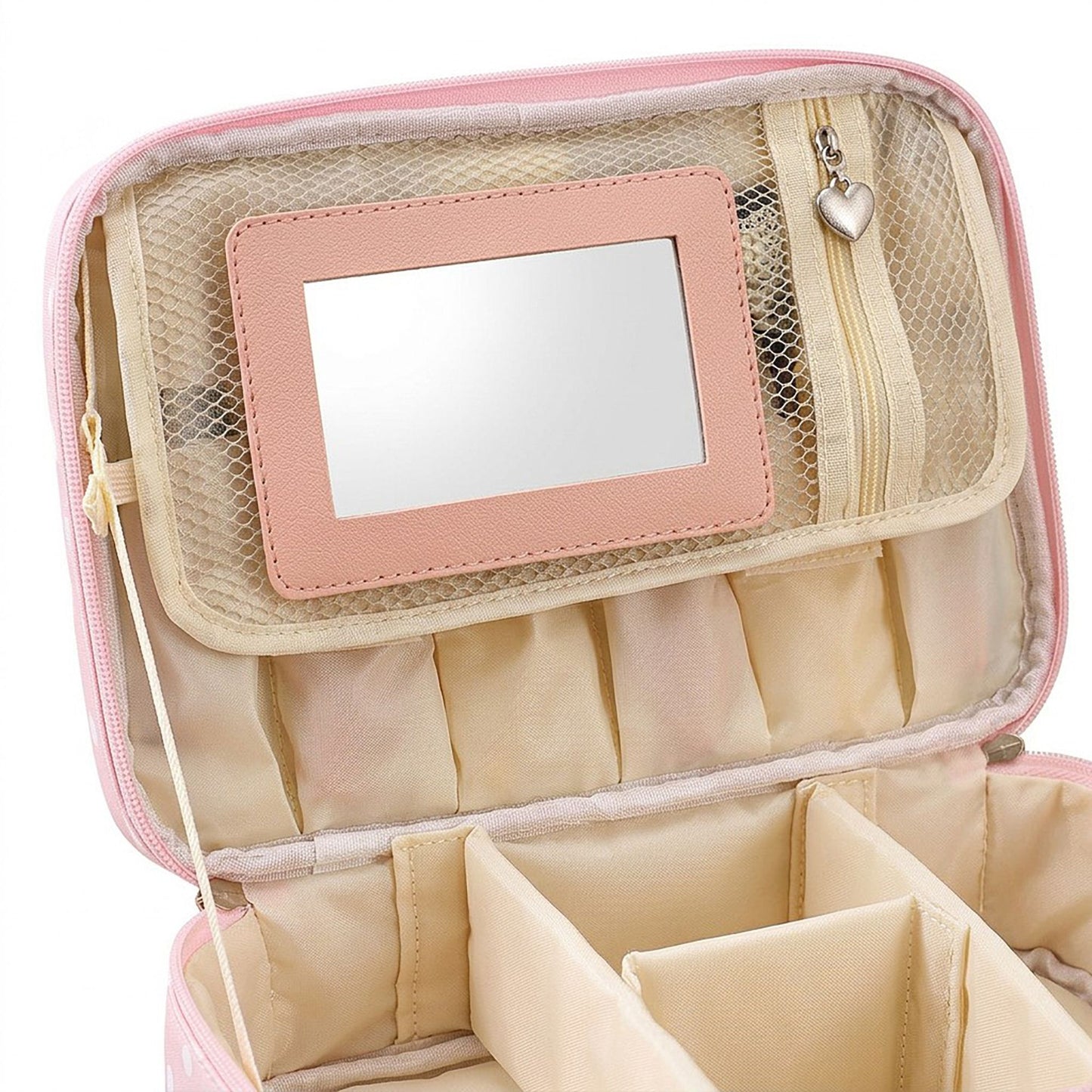 Polka Dot Travel Makeup Case with Dividers and Mirror