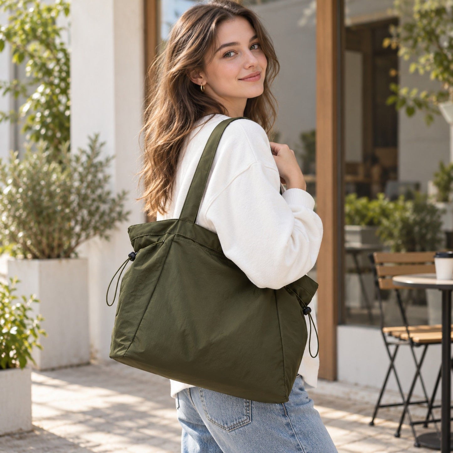 Large Shoulder Tote Bag with Zipper Pockets