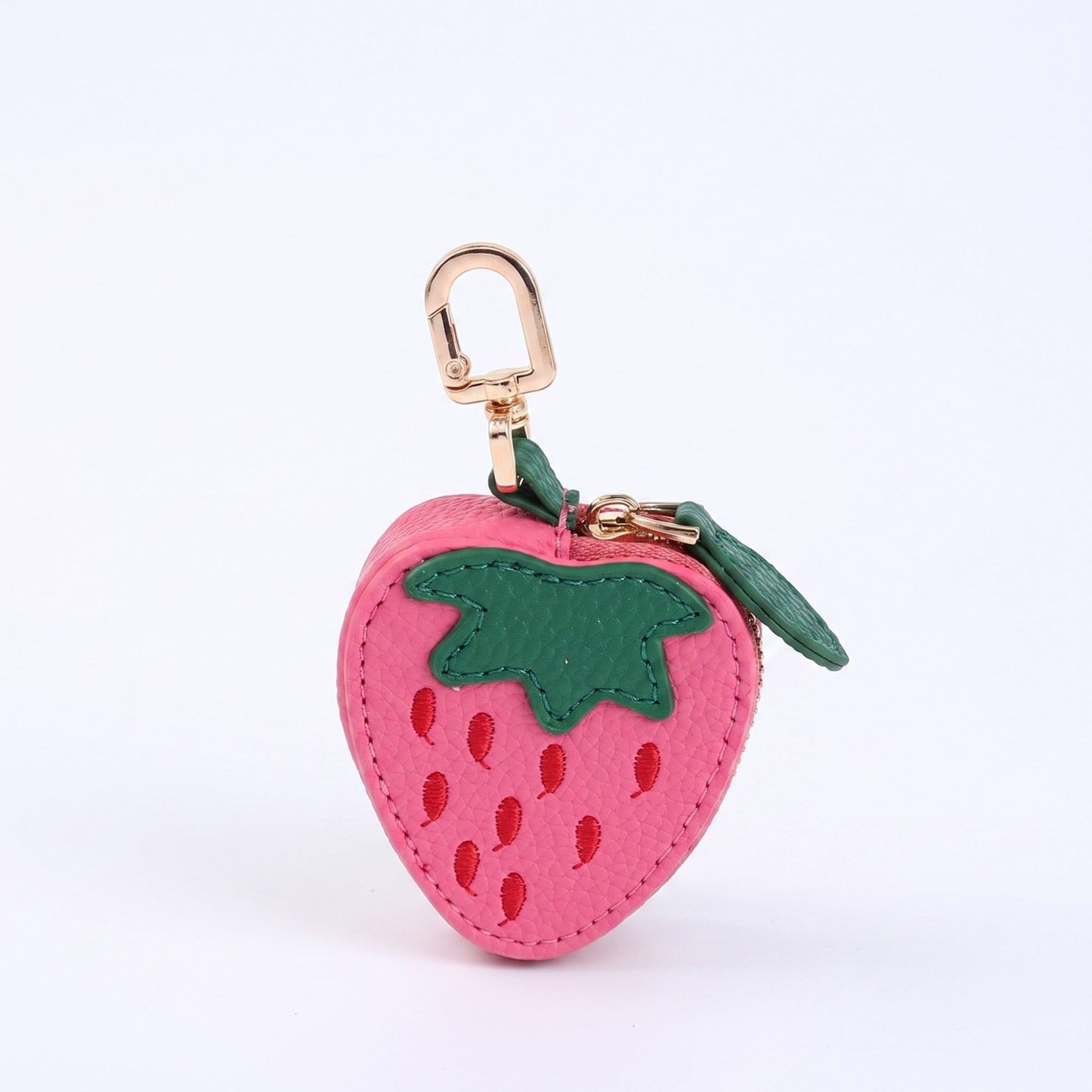 Pear Pouch Bag Charm with Zipper Closure and Gold Tone Clip