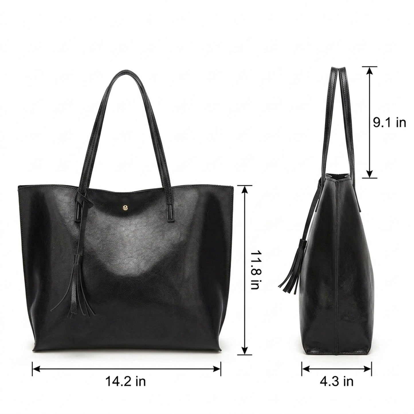 Large Faux Leather Shoulder Tote Bag with Tassel and Magnetic Snap Closure