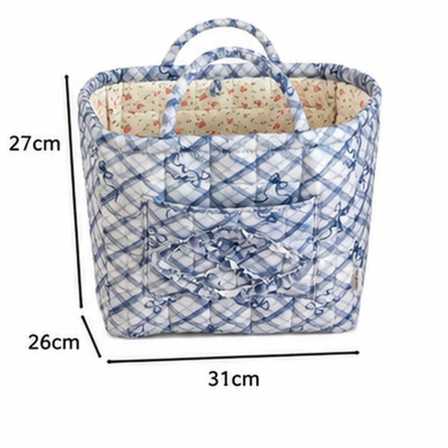 Quilted Plaid Storage Caddy with Handles for Dorm Bathroom Vanity and Laundry Room