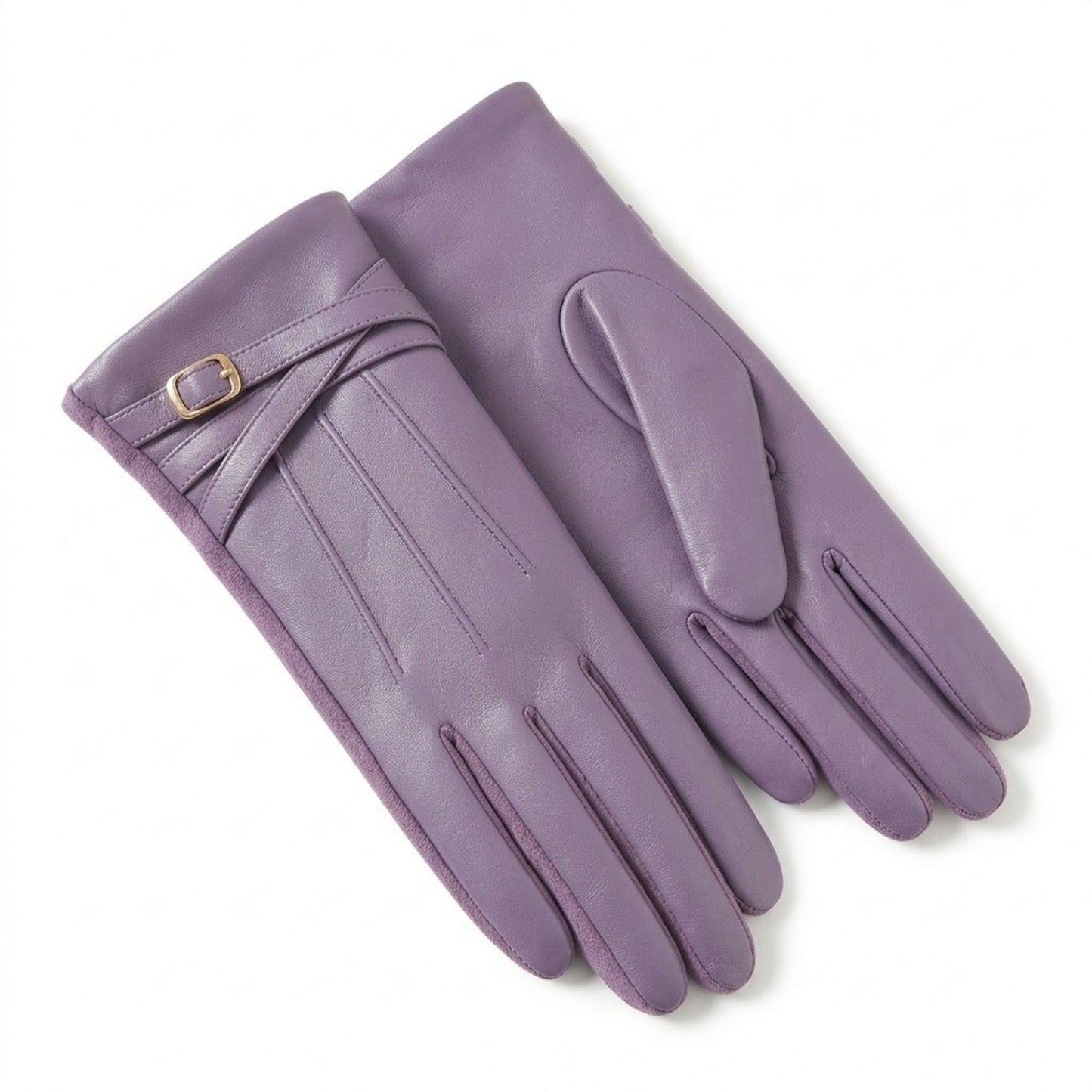 Faux Leather Winter Gloves with Crisscross Wrist Strap and Full Finger Design 9.4 x 3.3in
