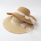Wide Brim Sun Hat with Lace Band and Frayed Edge
