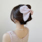 Sheer Organza Bow Hair Clip with Rhinestone Embellishments and Elegant Layered Design