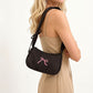 Small Bow Embroidered Shoulder Bag with Ruched Strap and Zip Closure