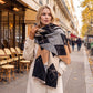 Argyle Bow Print Oversized Scarf Soft Wrap Shawl with Fringe Edge 70.8*25.6 Inches