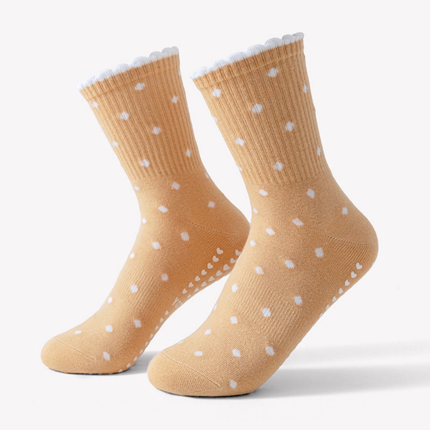 Non Slip Grip Crew Socks 3 Pair Pack Polka Dot Ruffle Cuff