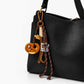 Pretzel Keychain Bag Charm with Brown Cord Tassel Carabiner Clip and Gold Tone Accent