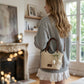 Women's Woven Mini Tote Crossbody Bag with Pearl Bow Charm and Strap