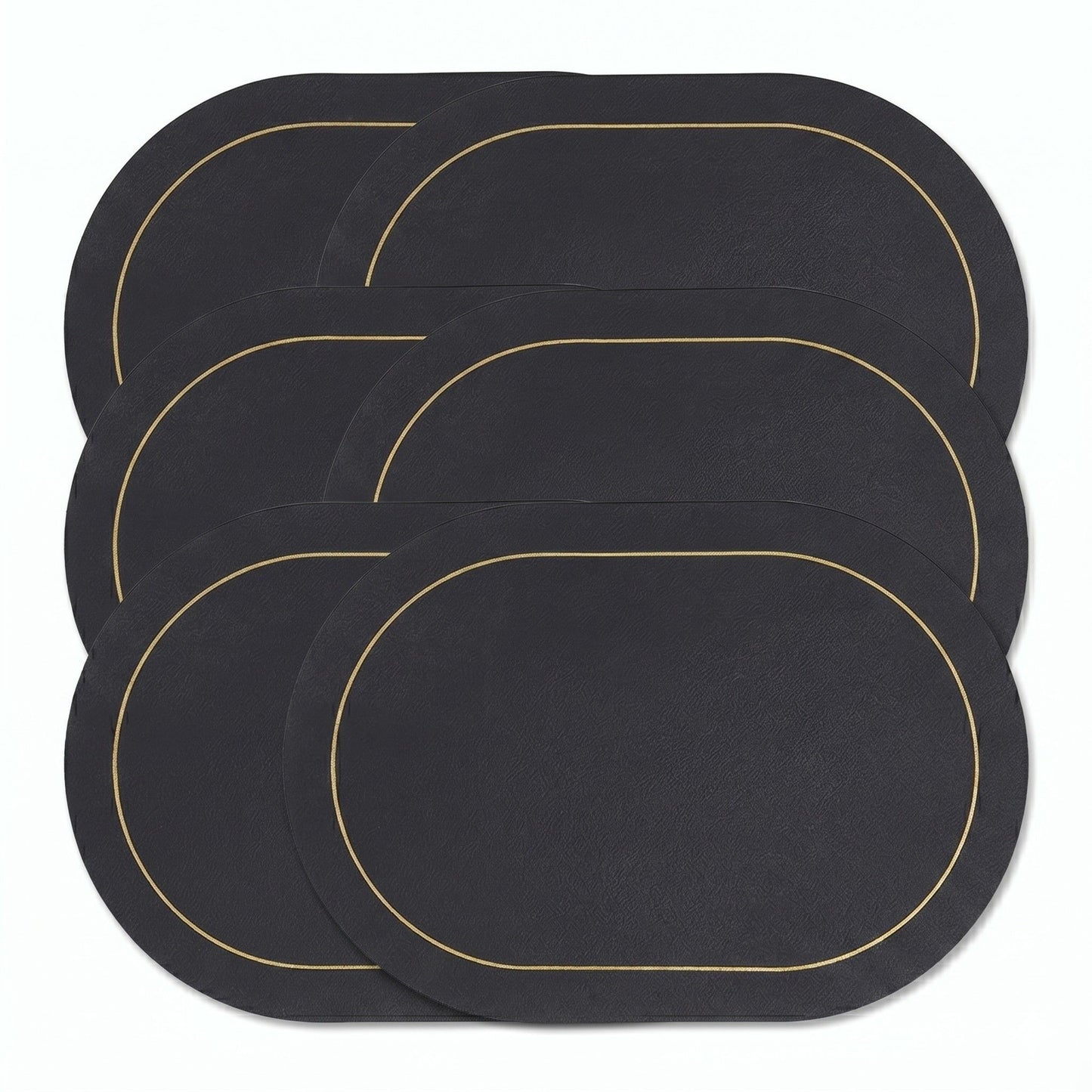 6 Piece Oval Faux Leather Placemat Set Waterproof Heat Resistant Table Mats