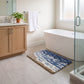 Coastal Beach Scene Plush Bathroom Mat with Umbrella and Ocean Wave Design