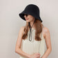 Crochet Bucket Hat with Adjustable Chin Strap and Back Button Eyelet Panel for Sun Protection