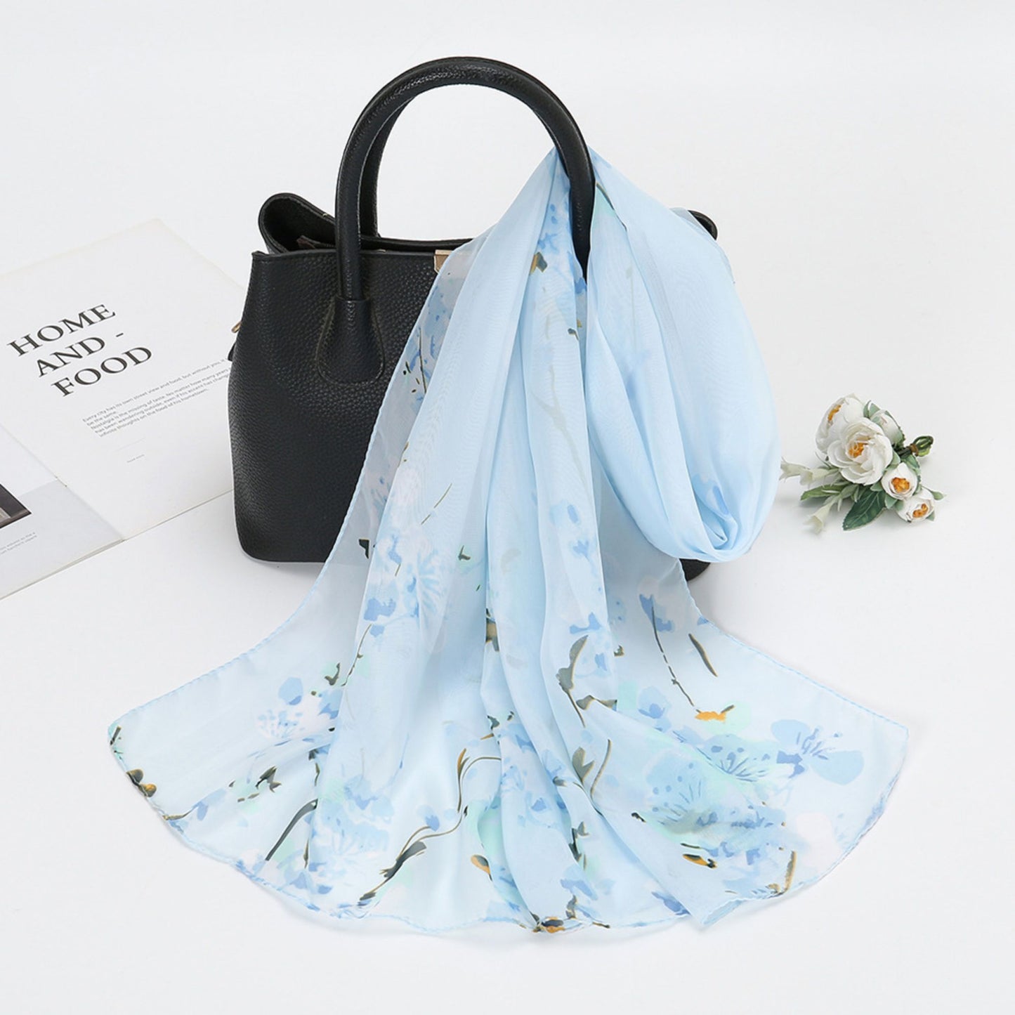 Floral Print Lightweight Chiffon Scarf Soft Sheer Fashion Shawl Wrap 59¡Á19.5 Inches