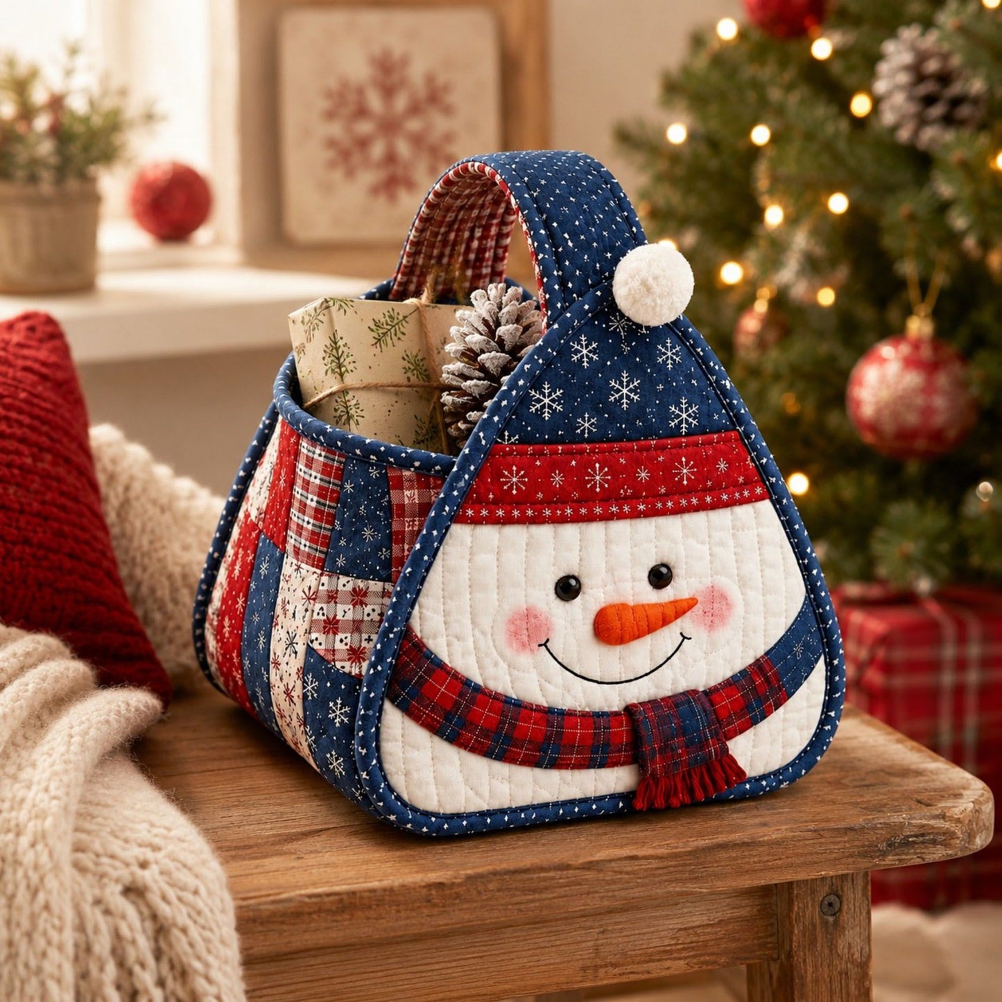 Christmas Santa Quilted Carry Basket DIY Sewing Kit