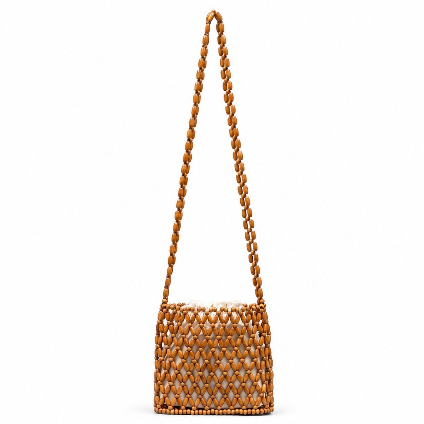 Hand-Crafted Wooden Beaded Crossbody Bag for Women - Lightweight Geometric Pattern Purse
