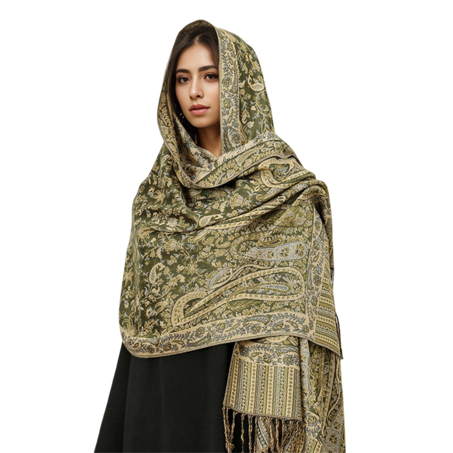 Jacquard Paisley Shawl Scarf with Elegant Fringe Hem 71¡Á27.5 Inches