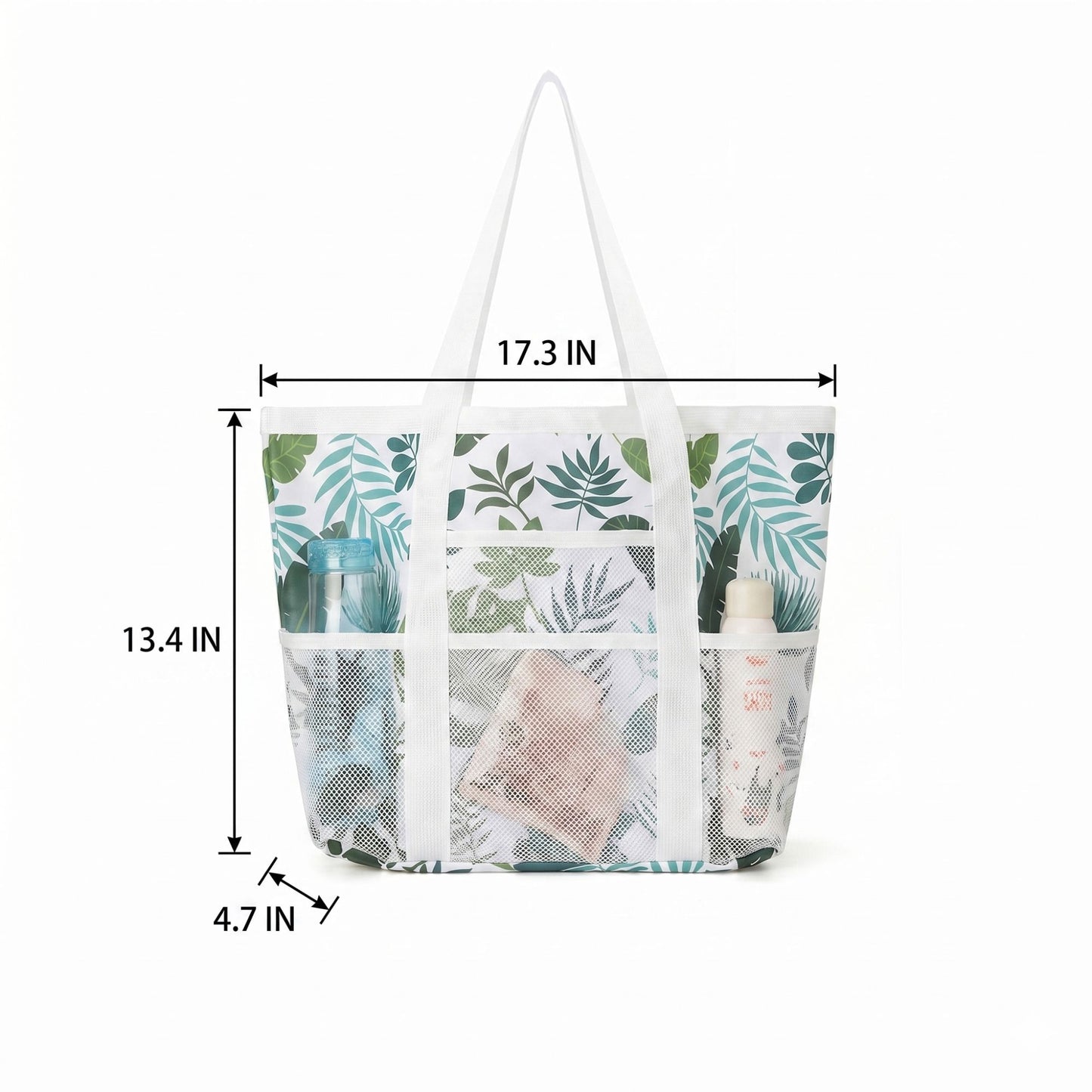 Printed Beach Tote Bag with Mesh Pockets and Shoulder Handles
