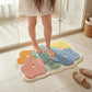 Tufted Floor Mat with Happy Text and Floral Pattern Non Slip Backing Soft Plush Decorative Scalloped Edge Indoor Rug