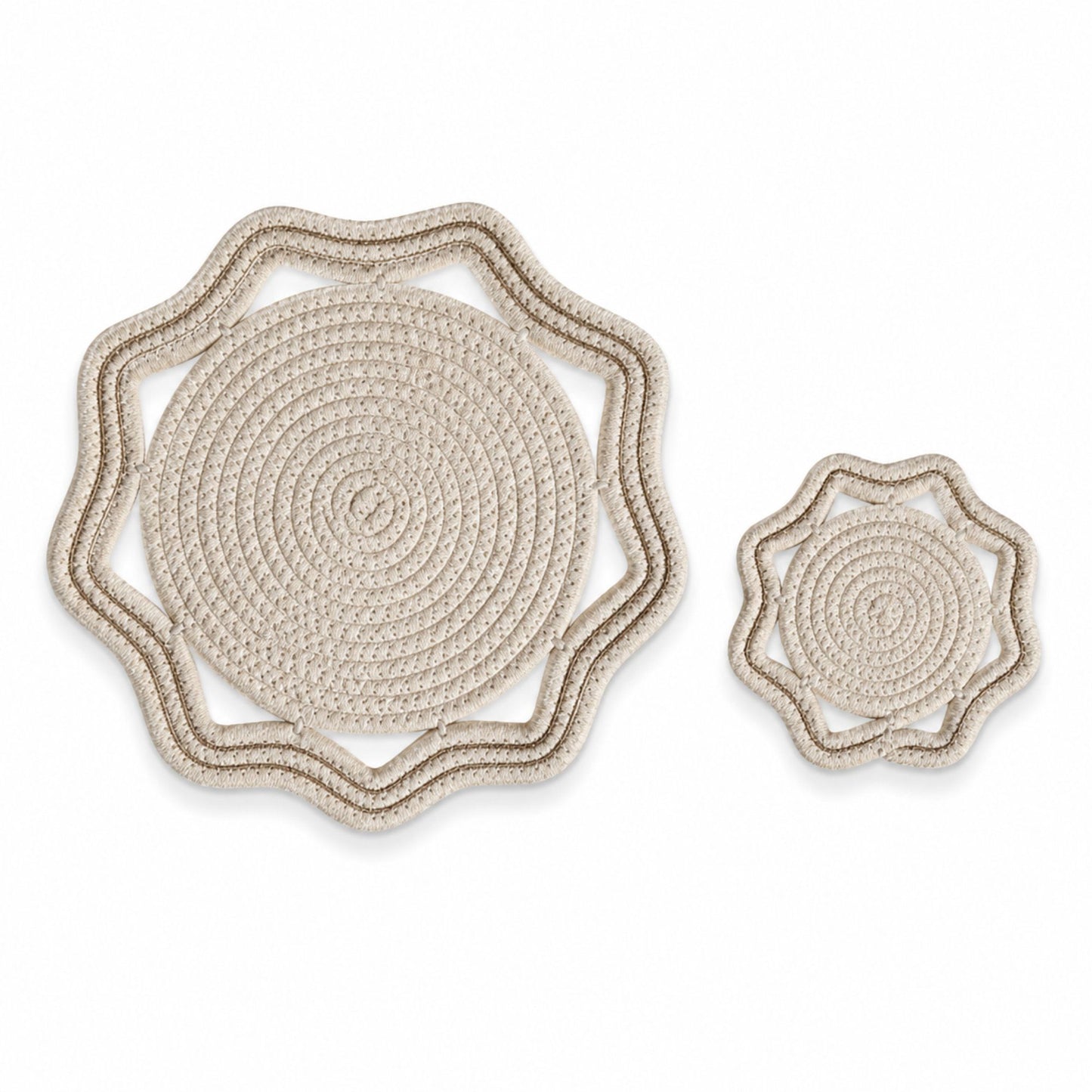 Woven Cotton Cord Octagonal Placemat and Coaster 2-Piece Set