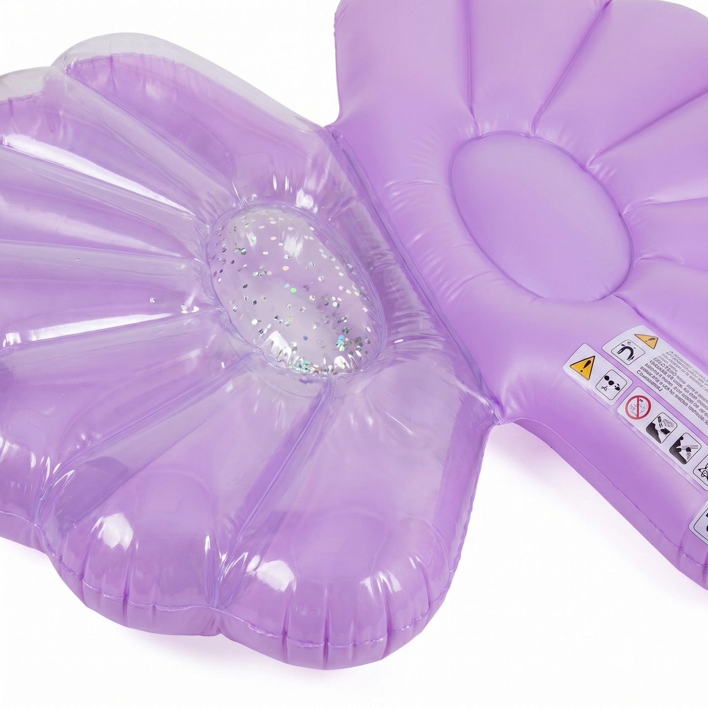 Shell Shaped Inflatable Pool Float with Glitter Center and Contoured Lounge Design