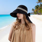 Wide Brim Mesh Sun Hat with Back Bow UV Protection Foldable Travel Hat for Women Outdoor Summer Style