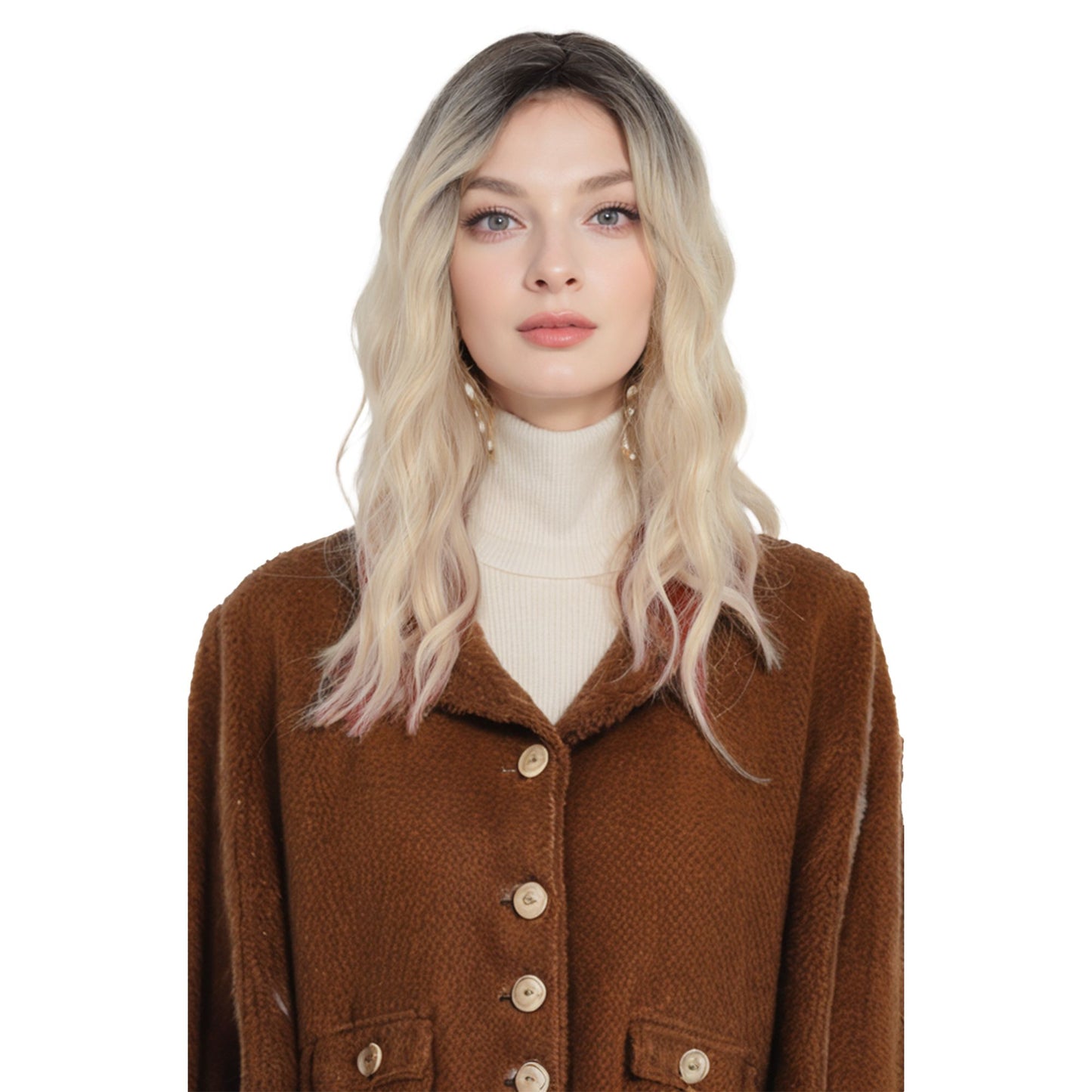 Synthetic Wavy Bob Wig with Curtain Bangs Short Curly Hair for Daily Wear