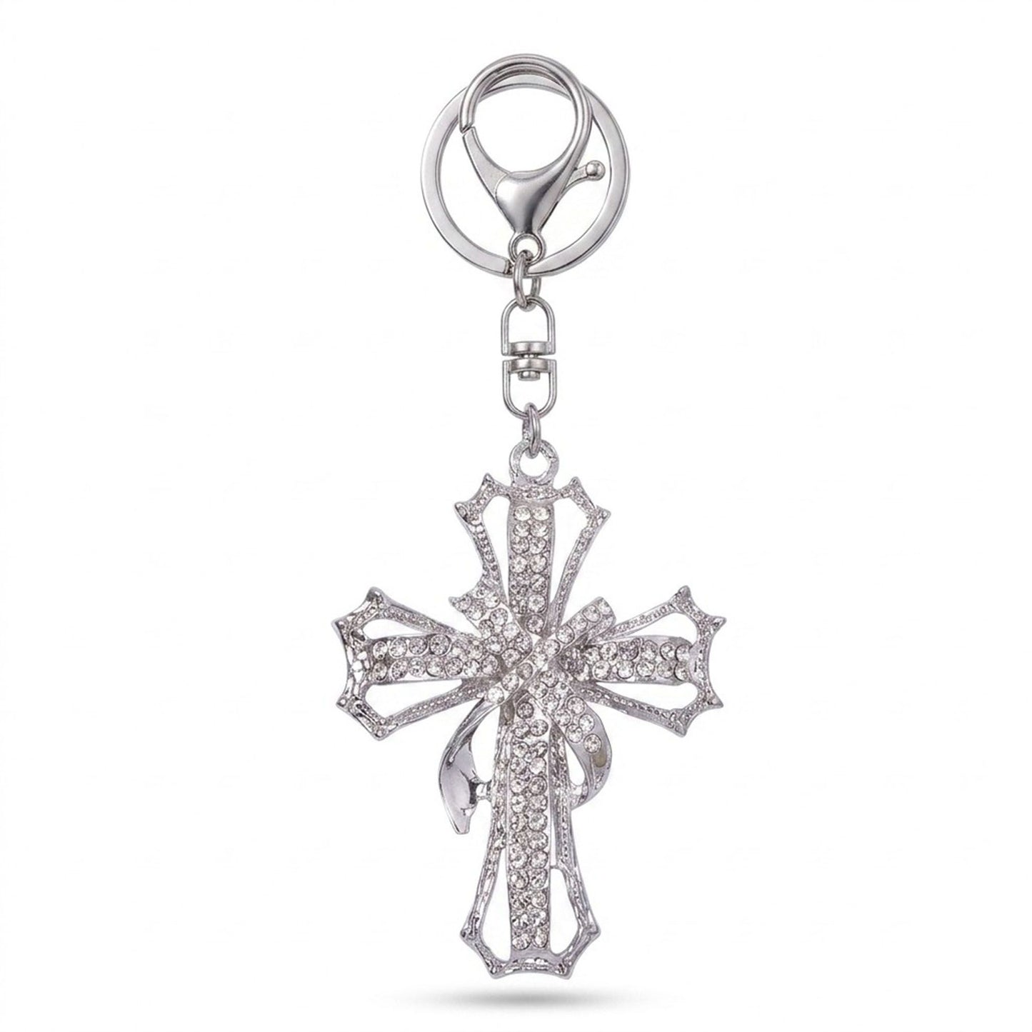 2pc Cross Rhinestone Keychain Bag Charm with Lobster Clasp and Key Ring