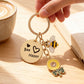 2 Pack Bee Happy Sunflower Keychain with Bee Charm Round Tag and Key Ring Bag Accessory