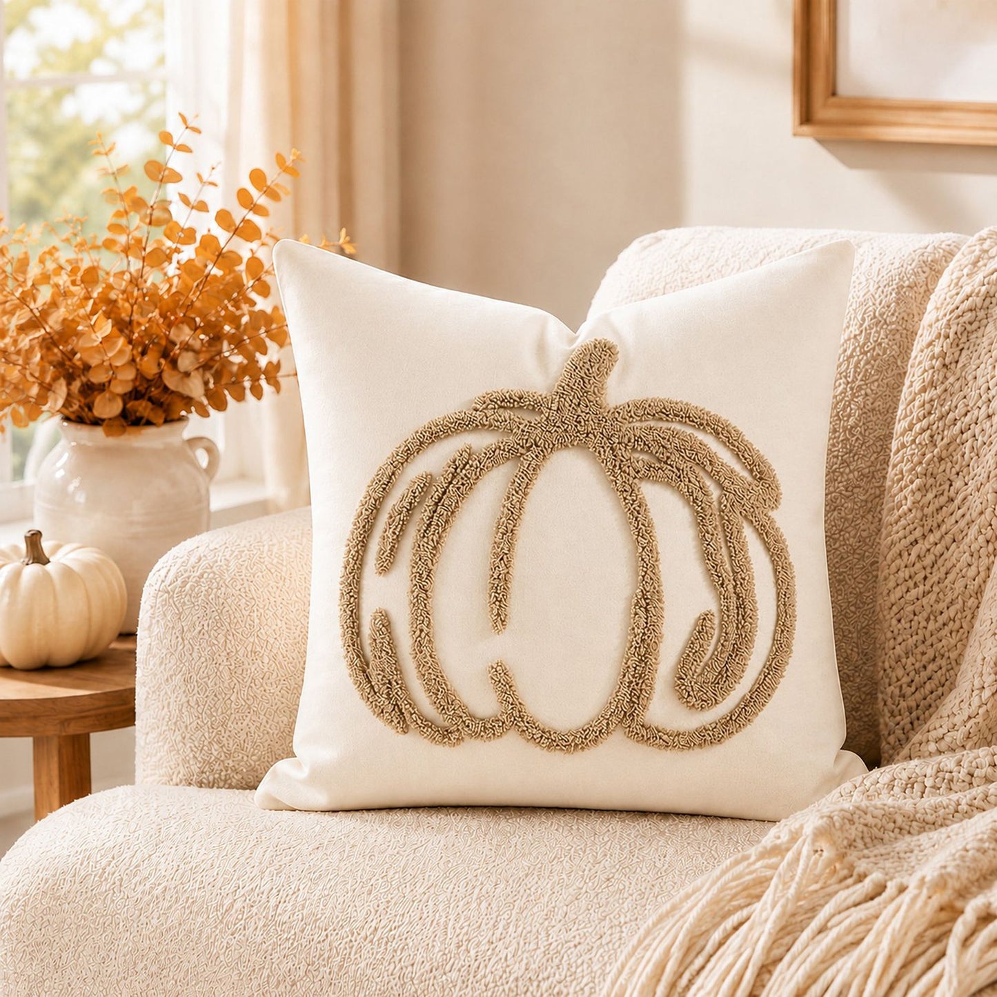 Tufted Pumpkin Throw Pillow Cover for Couch Bed and Chair