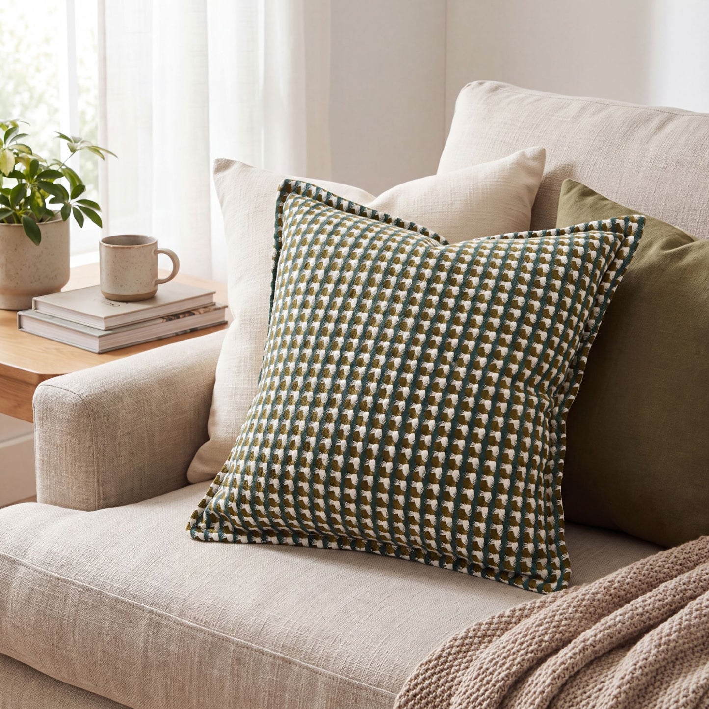 Houndstooth Woven Decorative Throw Pillow Cover Textured Square Cushion Cover with Hidden Zipper
