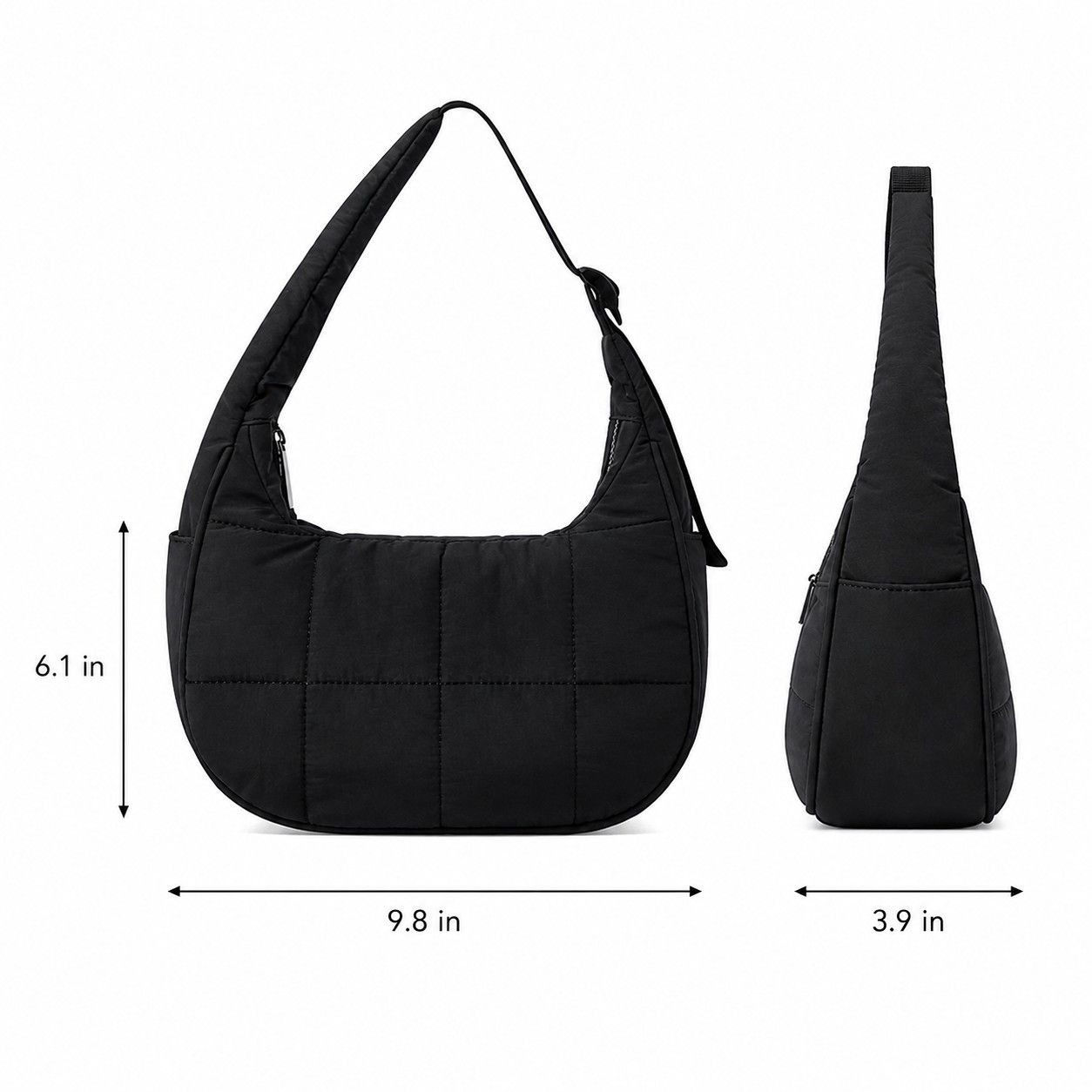 Quilted Nylon Hobo Shoulder Bag with Adjustable Strap and Multiple Pockets