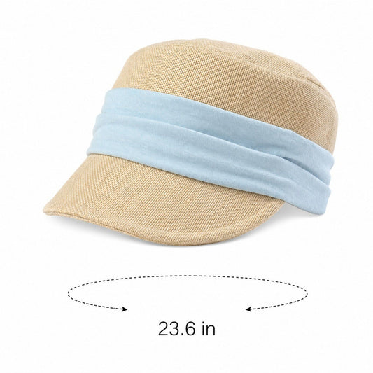 Woven Cadet Cap with Contrast Fabric Band and Short Brim