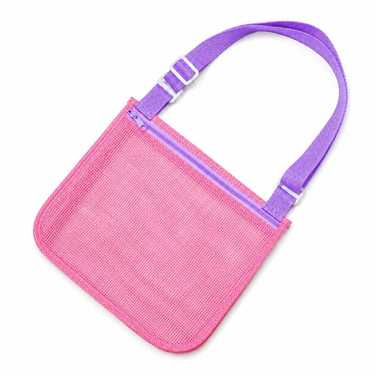 Mesh Beach Shoulder Bag with Adjustable Strap Zip Top Lightweight See Through Tote for Pool Travel