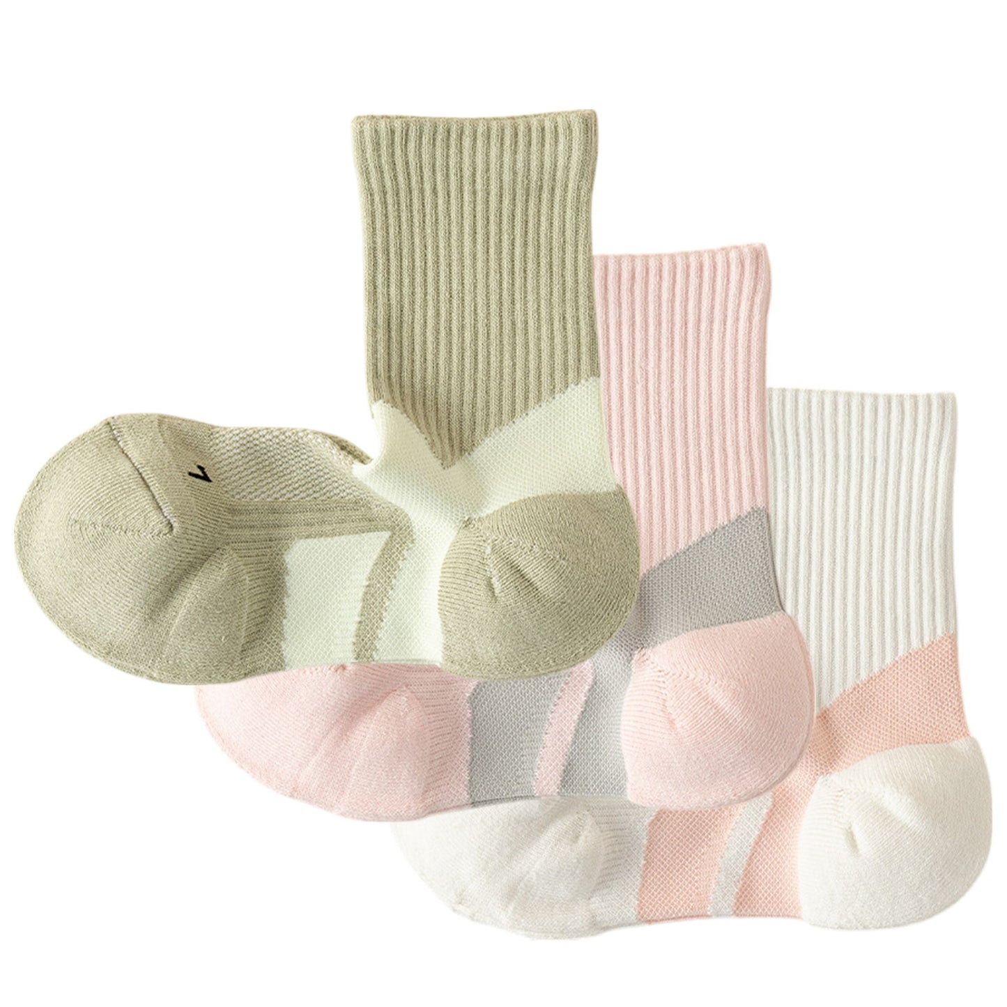 3-Pair Pack Cushioned Sports Crew Socks with Arch Support Mesh Panels and Ankle Compression